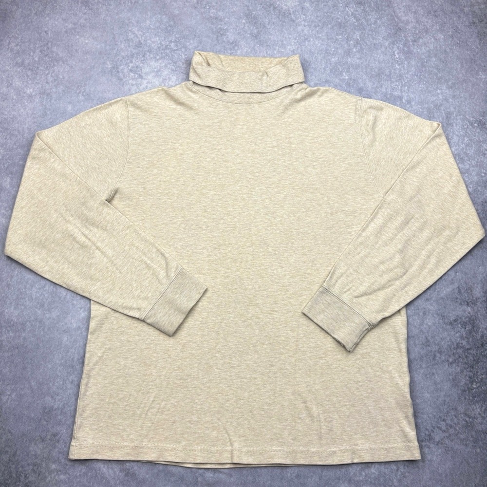 Lands End Mens Medium 38-40 Oatmeal Heather Tan Cotton Roll Turtleneck 038637 M